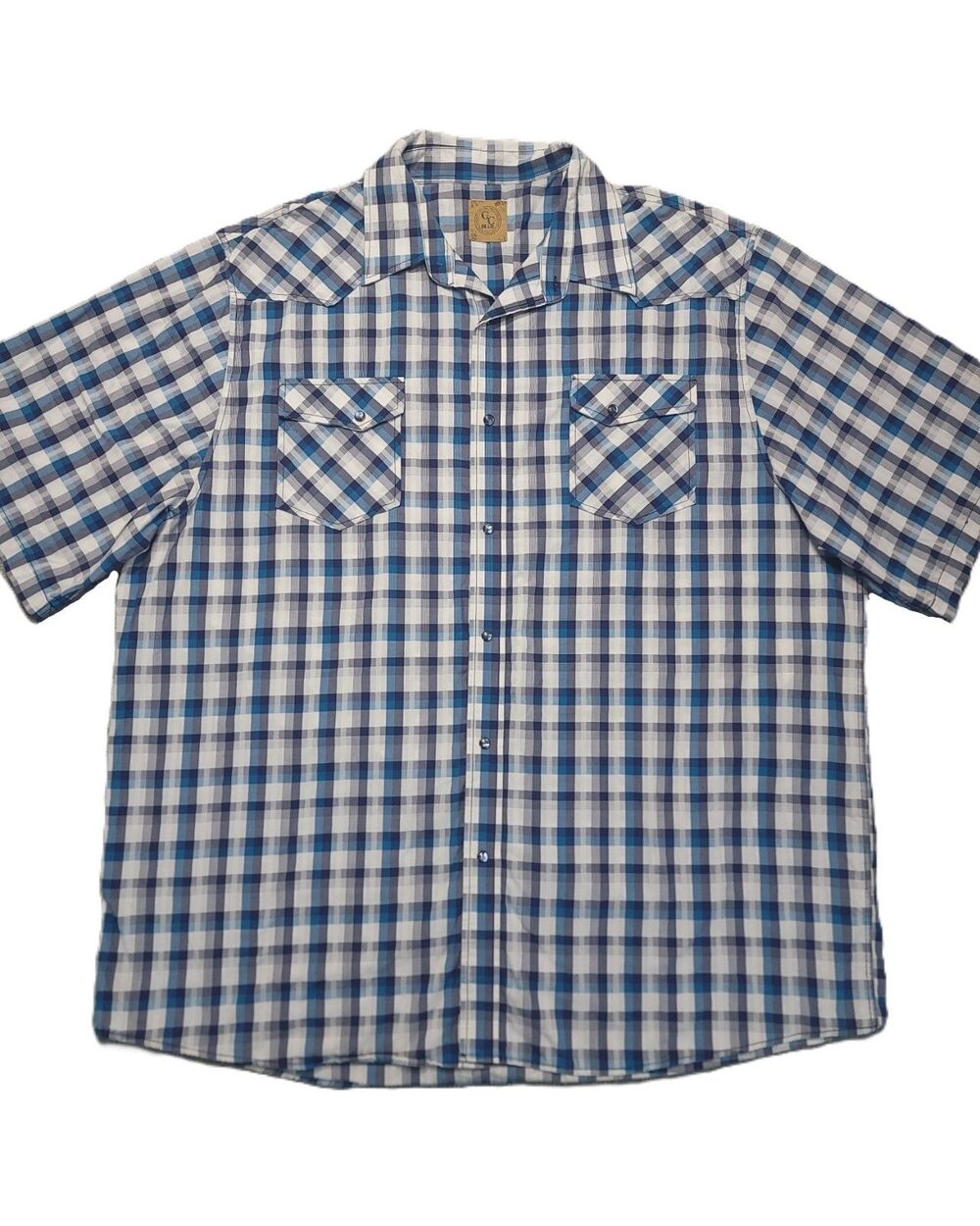 GC Blue Pearl Snap Shirt Mens 4XL Blue White Plaid Short Sleeve Western Cowboy